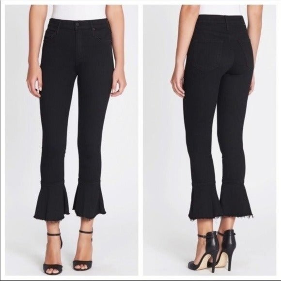 MOTHER Denim - MOTHER Black Cha Cha Fray Not Guilty Fluted Hem Colored Denim Jeans Size 29
